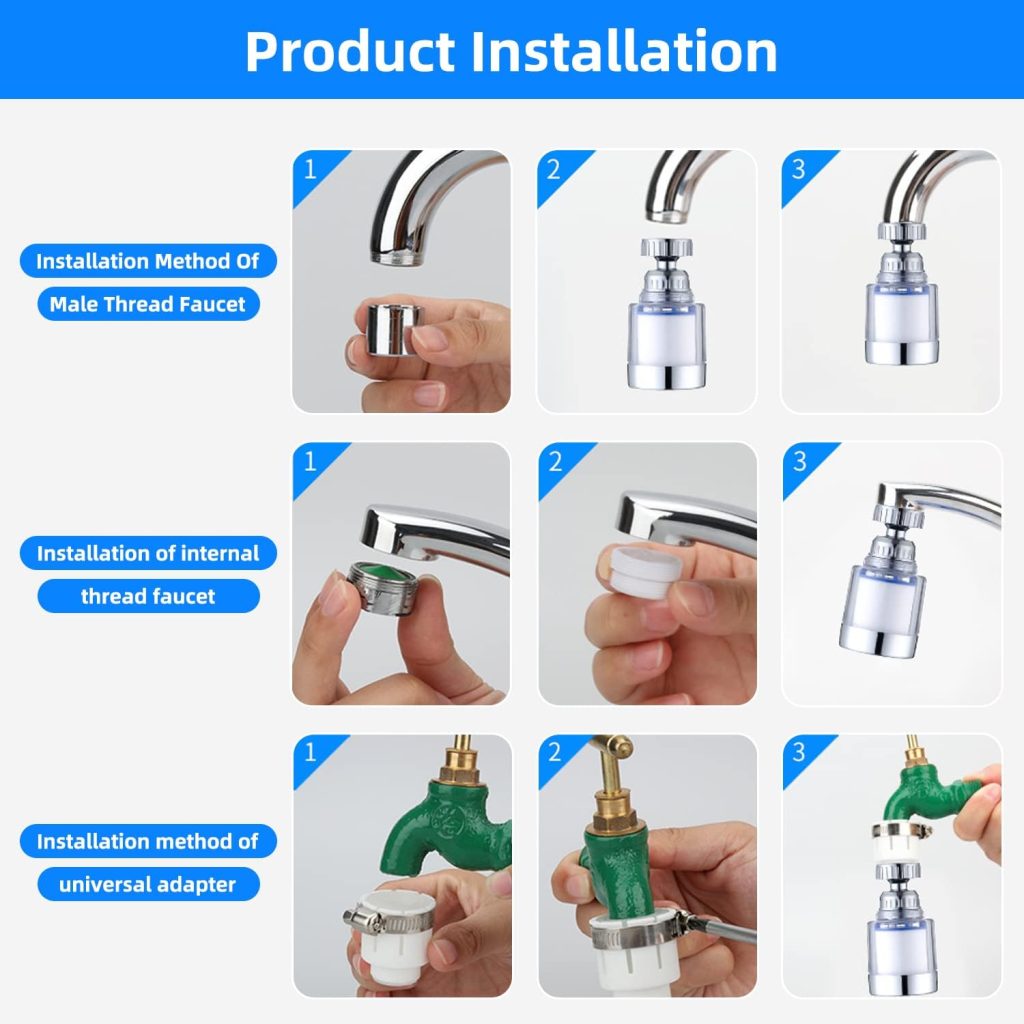 2pcs Sink Water Filter Faucet for Kitchen and Bathroom, with 8 Replacement Filter, 360Â° Rotating and Water Saving Features, Removes Chlorine, Fluoride, Heavy Metals and Hard Water