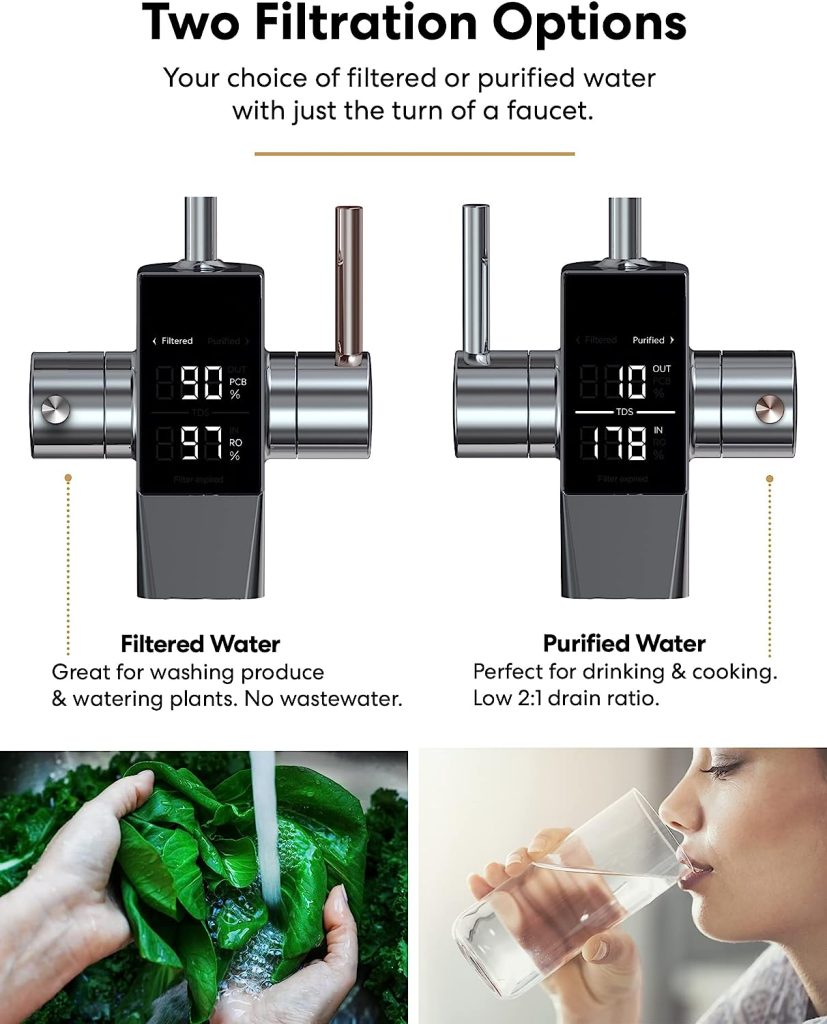Brio G10-U Reverse Osmosis Water Filtration System, 4-Stage Tankless RO Water Filter System for Under Sink, 500 GPD, 2:1 Pure to Drain, Reduces TDS, Smart Faucet, USA-Based Customer Support, Black