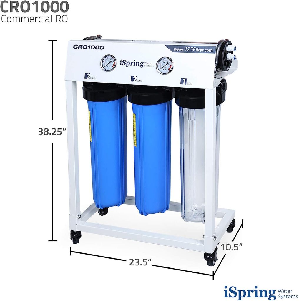 iSpring CRO1000 4-Stage Tankless Commercial Reverse Osmosis Water Filtration System, for House, Restaurant, Small Business, and Light Industrial Use,1000 GPD High Flow, Upgraded Size Filters