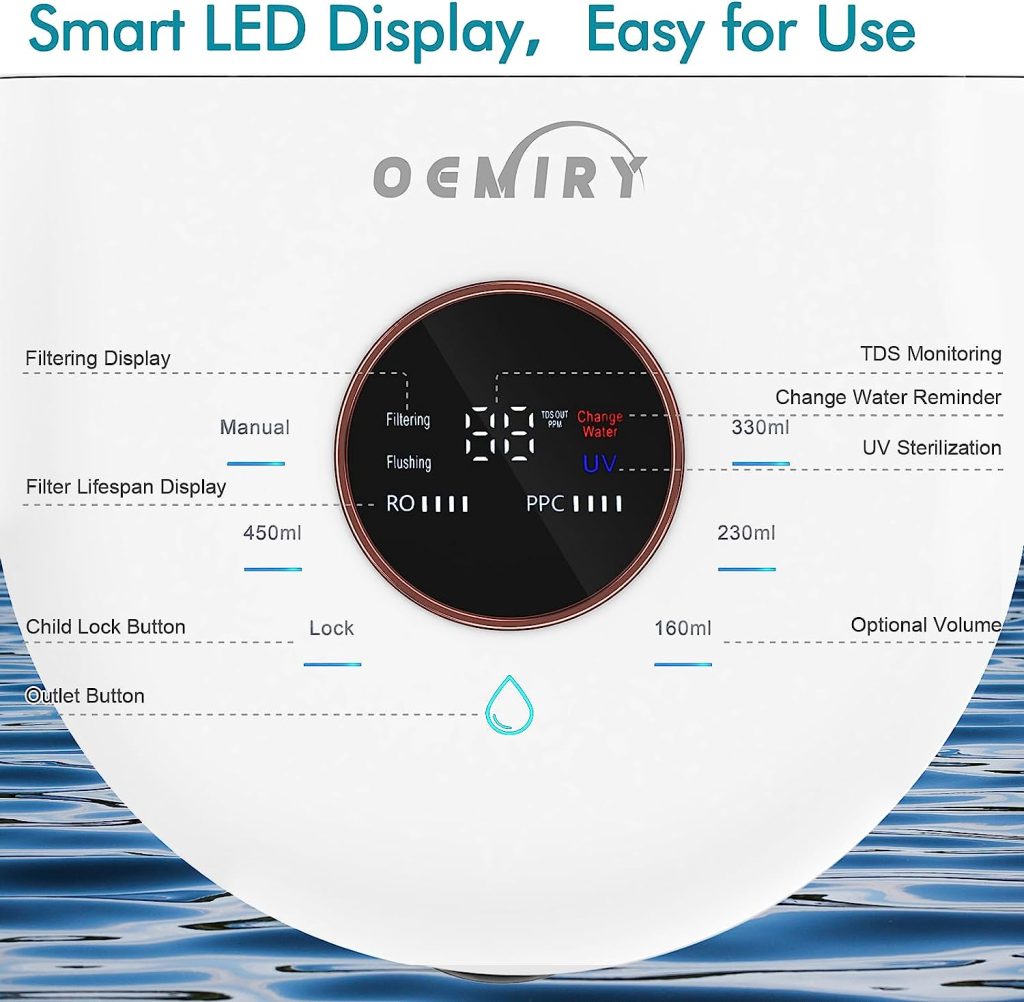 OEMIRY Countertop Reverse Osmosis Water Filtration Purification System, 4 Stage RO Water Filter, No Installation Required