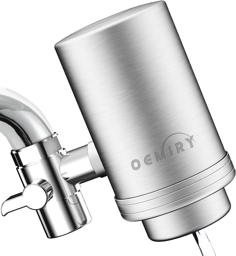 OEMIRY NSF/ANSI 42 Certified Faucet Water Filter, Stainless Steel Faucet Water Filter for Kitchen Sink, Reduces 99.99% Lead, Chlorine, Heavy Metals, Bad Taste  Odor (2 Filters Included)