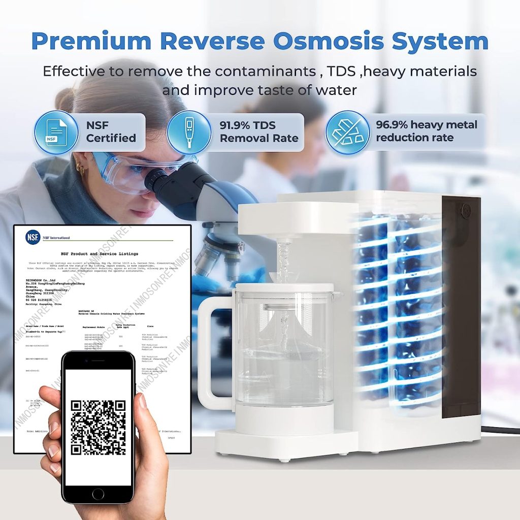 Reinmoson 8 Stage Countertop Reverse Osmosis System 4 Water Temperature Modes, NSF Certified TDS Reduction, Portable RO Water Filter System, 4:1 Pure to Drain Reverse Osmosis Water Filtration System