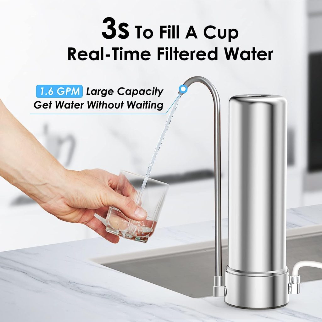 Waterdrop Countertop Filter System, 5-Stage Stainless Steel Countertop Filter, 8000 Gallons Faucet Water Filter, Reduces Heavy Metals, Bad Taste and Up to 99% of Chlorine, WD-CTF-01(1 Filter Included)